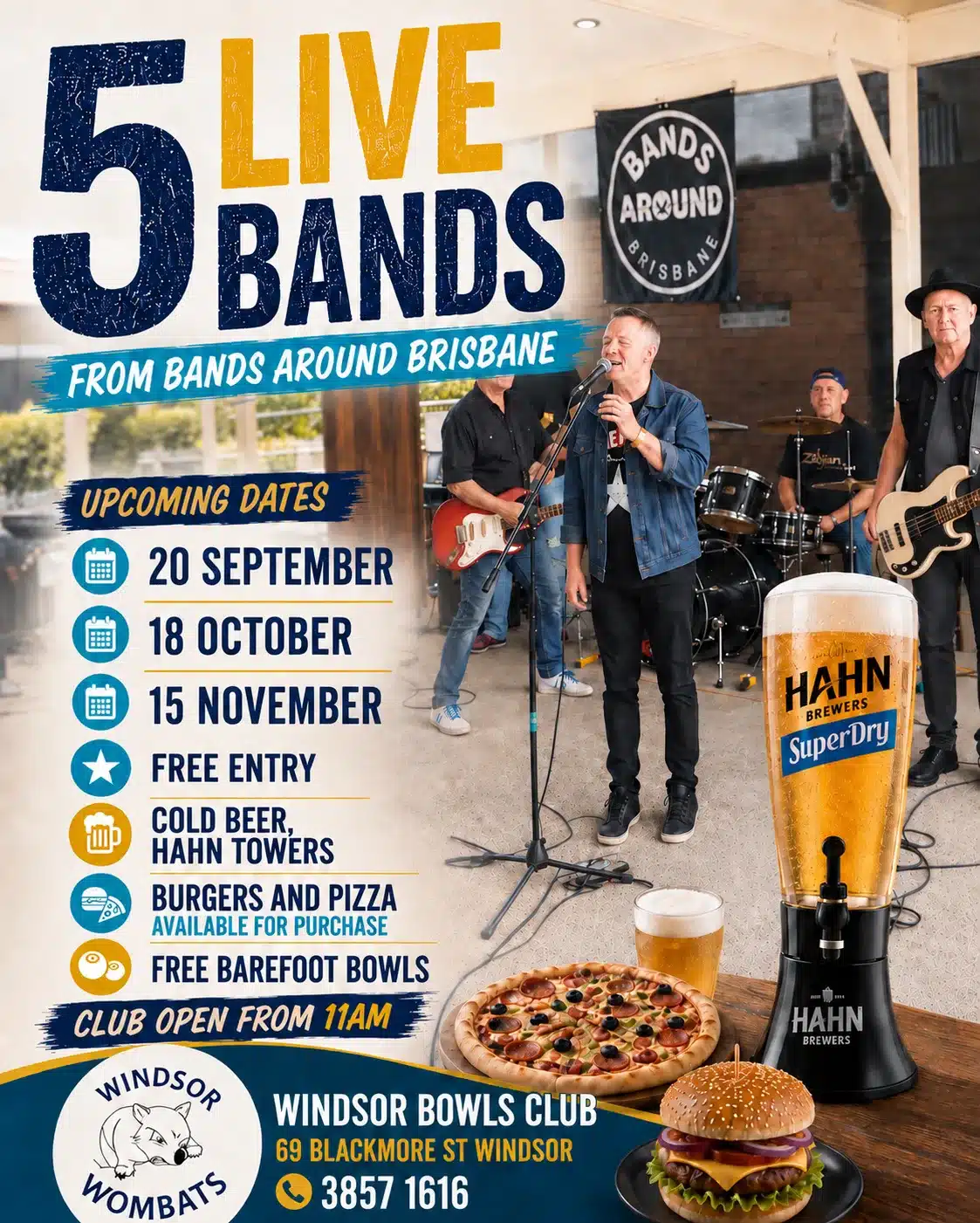Live bands at Windsor Bowls Brisbane September - October 2026