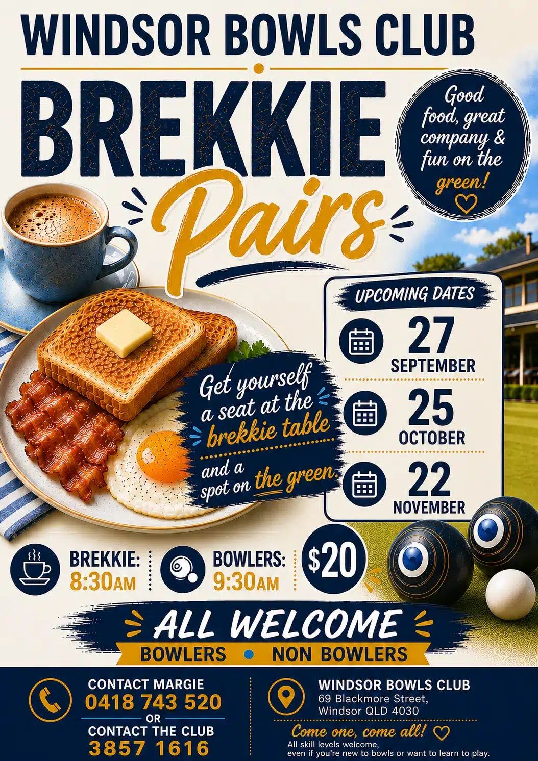 Brekkie Pairs & Bowls at Windsor Bowls Club Brisbane